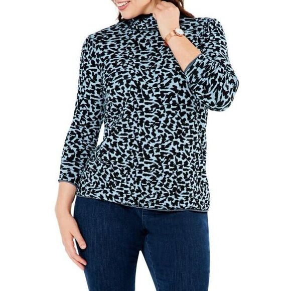 Nic+Zoe Women Plus Sz 2XL Black Multi Climbing Vines Mock Turtleneck Sweater $13 - Picture 9 of 10